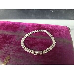 Prong Set Clear Rhinestone Silver Tone Metal Bracelet Vintage Costume Jewelry